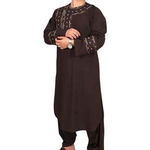 Robe afghane pour homme en coton de luxe avec broderie verticale or marine, artisanat raffiné, costumes afghans pour homme - Product Image 5