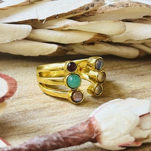 Latest Design New Arrival Multi Stone <b>Ring</b> 18k Gold Plated Wrap <b>open</b> Band <b>Ring</b> Statement Brass Handmade Wholesale <b>Ring</b> For Women - Product Image 3