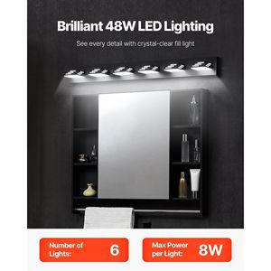 Applique murale LED moderne à 6 lumières, 40,35 pouces, noire, étanche IP44 pour meubles de salle de bain - Product Image 2