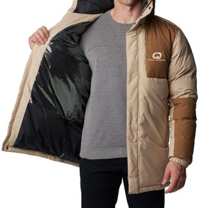 Hooded Long <b>Men</b> Parka <b>Jacket</b> Front Logo Fur Trim Thermal Insulated Design Multiple <b>Utility</b> Pockets Winter Ready Construction - Product Image 4