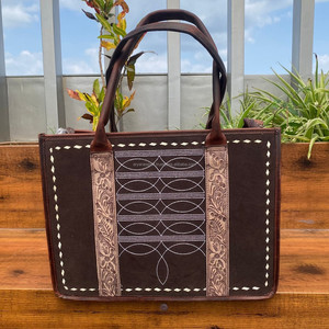 Sac fourre-tout Western fait à la main en cuir suédé marron avec point de bottes Sac de transport dissimulé pour ordinateur portable Sac à main en cuir véritable de qualité supérieure pour femme - Product Image 2