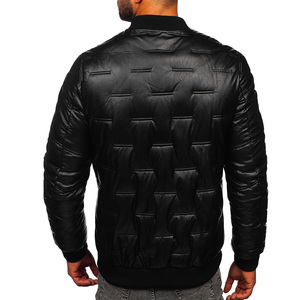Blouson bomber en cuir PU noir matelassé pour homme, coupe-vent, épais, fermeture éclair, manteau d'hiver rembourré - Product Image 3