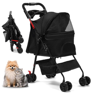 Poussette pliable pour chien avec 4 roues pour chiens et chats de petite et moyenne taille avec panier de rangement spacieux - Product Image 1