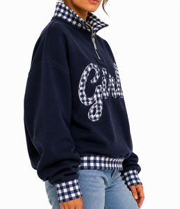 Conjunto de Sudadera con Capucha y Pantalones Cortos para Mujer, 100% Algodón, Cuello Alto, Estilo Holgado, Bordado con Letras Griegas, Diseño Personalizado de Fábrica - Product Image 5