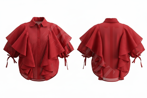 Blusa de Trabajo Elegante con Volantes y Mangas con Lazos, Camisa de Vestir Informal de Moda con Botones y Corte Holgado - Product Image 2