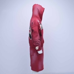 Ensemble de survêtement à capuche rouge avec lettres appliquées, décontracté, éco-responsable, streetwear, short et sweat à capuche unisexe pour adulte, collection automne - Product Image 4
