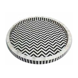 Plateau rond élégant en os incrusté, fait main, en MDF et résine, à compartiment unique, pour bureau, design artisanal - Product Image 2