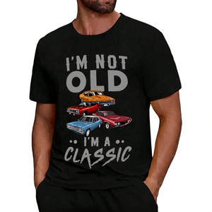 T-shirt pour homme « Je ne suis pas vieux, je suis un classique » avec imprimé voitures vintage, décontracté, manches courtes, col rond, coupe classique - Product Image 3