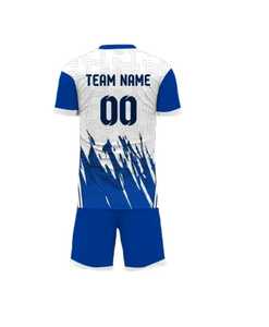 Conjunto de Uniforme de Fútbol Sublimado Personalizado Blanco y Azul con Nombre del Equipo 00, Uniforme de Poliéster que Absorbe la Humedad, Manga Corta Unisex para Adultos - Product Image 3