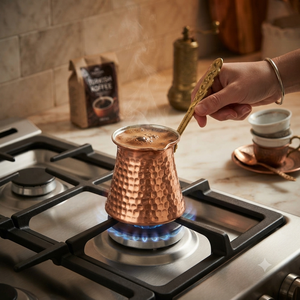 Cafetera Turca de Cobre Martillado a Mano, Estilo Vintage, Cezve, Ibrik Árabe, Briki Griega, Calentador de Leche para Estufa con Larga Asa de Latón Sólido - Product Image 3