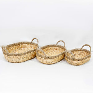 3-Piece Eco-Friendly Handmade Oval Water Hyacinth Storage Baskets with Handles Multifunction Design - Product Image 2