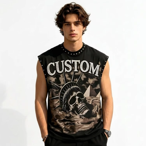 Débardeur personnalisé surdimensionné avec strass, 100% coton, doux et respirant, imprimé graphique, sans manches, nouveau t-shirt tendance unisexe pour l'été - Product Image 4