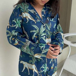 Ensemble de pyjama pour femmes à imprimé animal, 100% coton, manches longues, longueur intégrale, doux, décontracté, vêtements de nuit d'été, col rabattu, fermeture à boutons - Product Image 4