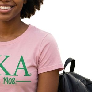Camiseta de Manga Corta Rosa Claro para Mujer con Estampado Gráfico de Letras Verdes, Cuello Redondo Informal, Algodón, Moda de Verano, Suave para Uso Diario - Product Image 3