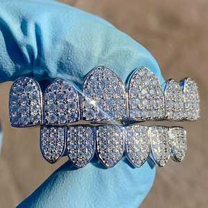 Grillz de Lujo Estilo Hip Hop con Diamantes Moissanite VVS de Corte Brillante Redondo, Plata de Ley 925, Diseño Iced Out - Product Image 1