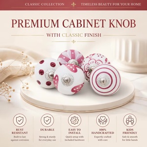 Boutons de meuble en céramique à motifs rose et blanc, 5 pièces. Ensembles de poignées de commodes pour cuisine et salle de bain, style moderne, installation facile - Product Image 4