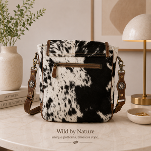 Bolso Bandolera de Cuero Genuino con Pelo de Vaca para Mujer |   Bolso bandolera vintage occidental hecho a mano con correa ajustable - Product Image 3
