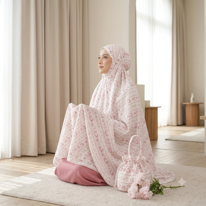 Ensemble de prière musulman à rayures diagonales de qualité supérieure pour usage domestique, robe Mukena en rayonne, origine Indonésie, marque personnalisée acceptée - Product Image 1