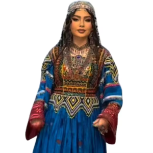 ชุดเดรสกูจิอัฟกันสีน้ำเงินราชวงศ์สุดงดงาม พร้อมเสื้อปักลายหนักแน่นและเครื่องประดับเหรียญแบบดั้งเดิมที่มีลวดลายชนเผ่าอันประณีต - Product Image 2