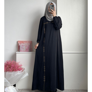 Vestidos Elegantes para Mujer al por Mayor, Vestidos Modestos con Mangas, Diseño de Lujo con Pedrería Dorada de Oriente Medio, Dubái, Abaya Árabe Larga para Mujer - Product Image 1