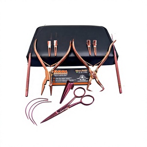 Kit d'outils pour extensions de cheveux plaqués or rose, avec pinces, boucles et ciseaux, outils de coiffure - Product Image 1
