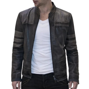 Mens Brown Black Genuine Leather Streetwear Jackets Shoulder Panels Stand Collar <b>Zip</b> Front Chest Pocket Premium Custom Outerwear - Product Image 6