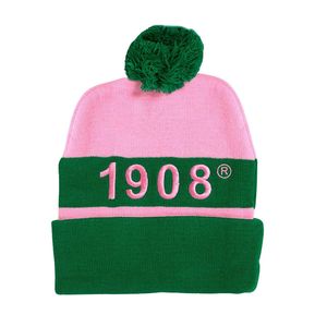 Women Pink Green Pom Pom Beanie <b>Hat</b> Embroidered Letter Design Warm Knit Winter <b>Cap</b> Casual Fashion Accessory Outdoor Wear Stylish - Product Image 1