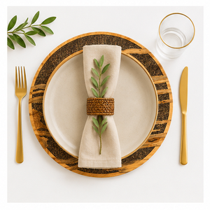 Assiette de service en bois artisanale de luxe, écologique, ronde, décorative, pour les événements de mariage et la vaisselle de haute couture - Product Image 2