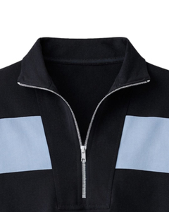Conjunto Deportivo Casual de Verano para Mujer, Dos Piezas, Estilo Romper de Manga Corta con Cierre de Cremallera, Color Negro y Azul Cielo - Product Image 2