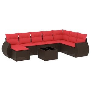 Juego de sofás de jardín de ratán sintético marrón de 9 piezas con cojines, muebles de patio - Product Image 2