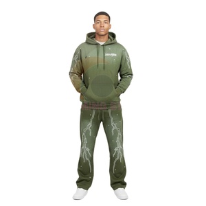 Ensemble de jogging vintage personnalisé unisexe avec sweat à capuche zippé délavé à l'acide et pantalon de survêtement évasé à jambe droite - Product Image 1