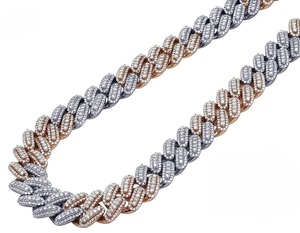 Premium Dual Tone Silver Plated Cuban <b>Chain</b> with Moissanite Diamonds Trendy <b>Iced</b> <b>Out</b> Necklace Mens Fashion Hip Hop - Product Image 5