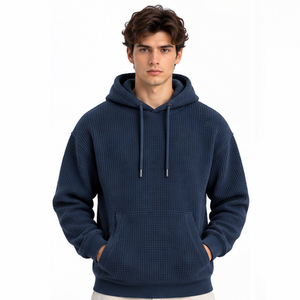 <b>Mens</b> Waffle Knit Hoodie Long Sleeve Pullover <b>Thermal</b> Casual Sports Outdoor Winter Custom Hooded Sweatshirt Wholesale Streetwear - Product Image 4