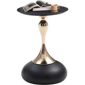 Modern <b>Round</b> Black Tray <b>Side</b> <b>Table</b> <b>Gold</b> Trumpet Pedestal End <b>Table</b> Luxury Metal Accent <b>Table</b> for Designer Living Room Furniture - Product Image 1