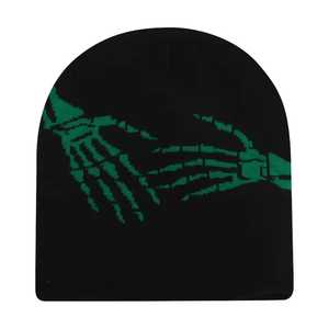Unisex Black Beanie Hat With Green Skeleton Hands Pattern 100% Acrylic Knitted <b>Winter</b> <b>Cap</b> Casual Street Style Adult 56-58CM - Product Image 1