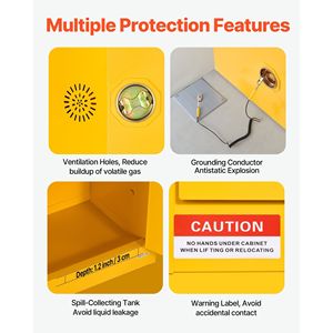 Armadio per Stoccaggio Materiali Infiammabili da 13 Galloni, 23,2 X 18,1 X 35,4 Pollici, in Acciaio Zincato a Freddo con Ripiano Regolabile per Magazzino - Product Image 4