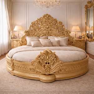 <b>Queen</b> Size Modern Round <b>Storage</b> <b>Bed</b> <b>with</b> Teak Wood Luxury French Style Durable Customized Design and Customized Color Canada - Product Image 3