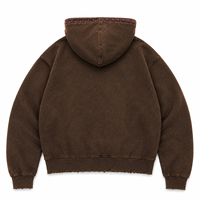 Sweat-shirt à capuche surdimensionné personnalisé pour homme, marron, avec fermeture éclair, en polaire, style vintage vieilli, imprimé lettres, pour l'automne