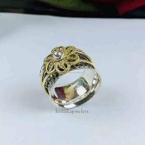 925 Sterling Silver Two-Tone Spinner <b>Ring</b> Bezel Setting <b>Anxiety</b> Meditation <b>Fidget</b> Classic <b>for</b> Wedding Engagement Anniversary - Product Image 1