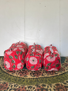 Quilted Cotton Makeup <b>Bag</b> Set: Block Printed Toiletry Travel <b>Accessory</b> - Product Image 2