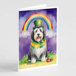 Whimsical Old English Sheepdog St. Patrick's Day Tarjetas de felicitación Pack 8 Tarjetas de nota en blanco con sobres A7 Tamaño 5x7 - Product Image 1
