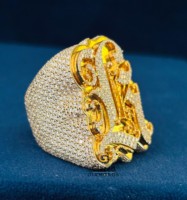 Anillo de lujo para hombre, de oro amarillo macizo de 14K, con diamante moissanita de corte redondo, claridad VVS, completamente cubierto de diamantes, con forma de serpiente, estilo hip hop.