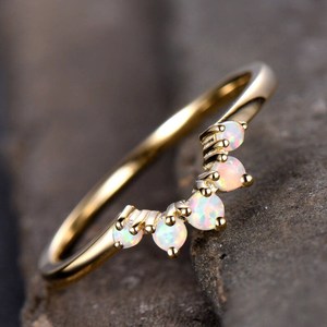 Anillo de Ópalo Natural Certificado por IGI, Plata de Ley 925, Chapado en Oro de 14K, Piedra de Nacimiento de Octubre, Conjunto de Anillos de Boda para Mujer, Regalo - Product Image 2