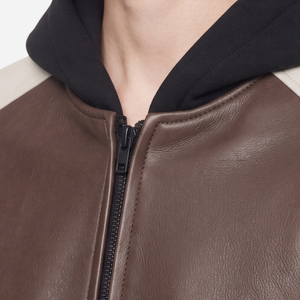 Women's Leather Crop Hoodie Women <b>Zip</b>-<b>Up</b> <b>Cropped</b> Leather Hoodie Female Side Pockets Leather Hood Girls OEM Leather Crop Hoodie - Product Image 5