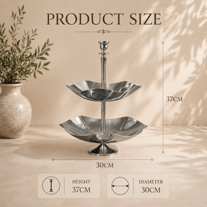Elegante Soporte de Servicio de Dos Niveles de Acero Inoxidable con Cuencos de Borde Ondulado Esculpido para Exhibición de Postres en Fiestas y Eventos - Product Image 2