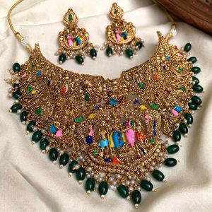 High Quality Traditional South <b>Indian</b> Temple Ethnic Brass Laxmi Bridal Set Zircon Flower Design Rose Gold Plated Wedding Party - Product Image 1