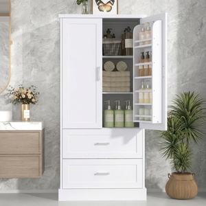 Mueble de Baño Moderno de Madera de Teca con Puerta, Estantes y Organizador de Doble Cajón - Product Image 2