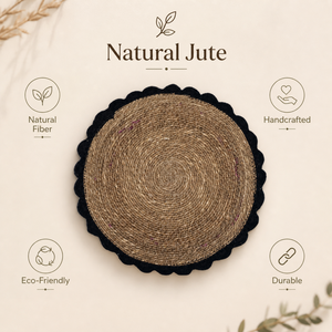 Handwoven Seagrass <b>Table</b> <b>Mat</b> with Cotton Lace | Fringe Heat Resistant <b>Round</b> Placemat for Dining <b>Table</b> Cups Pots and Bowls - Product Image 5
