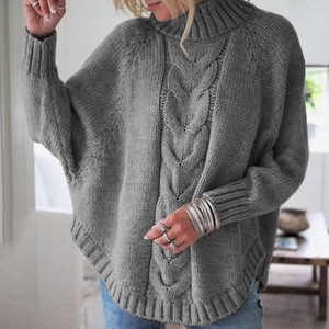 Automne hiver femmes pull pulls décontractés col rond manches chauve-souris élégance tricoté lâche doux basique vêtements gris taille unique - Product Image 1
