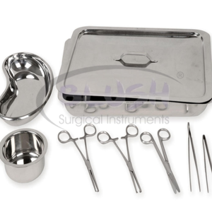 Kit d'instruments de dissection et de pansement pour chirurgie générale, en acier, comprenant pinces manuelles, ciseaux, pinces à épiler et trousse de pansement, par Blush Surgical - Product Image 1